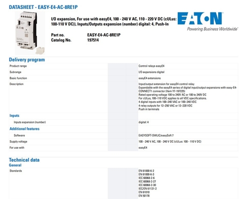 Контактная нагрузка 100-240В переменный ток 4DI4RO Сдвижные терминалы EASY-E4-AC-8RE1P источник питания DI/O