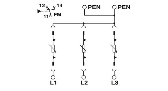 VAL-MS-T1/T2 335/12.5/3 0-FM Класс 1/2 Молниеносный защитник для 5V-250V AC 4 Pole