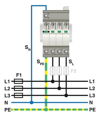 1 Полюс 2905340 VAL-SEC-T2-3S-350-FM Защитник от перенапряжения типа 2 для 5V AC до 250V AC и 125V DC