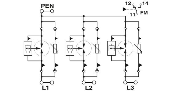 FLT-SEC-T1 T2-3C-350/25-FM тип 1 2 Комбинированный защитник от перенапряжения 3 полюса номинальное напряжение 350 В