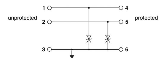 TTC-6-2XTVSD-24DC-PT 2-польный защитник от перенапряжения с 2-мя полюсами и номинальным напряжением 24 В постоянного тока