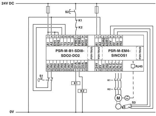 Защитные приложения с модулем расширения PSR-M-EM7-SINCOS2-PI и реле сцепления