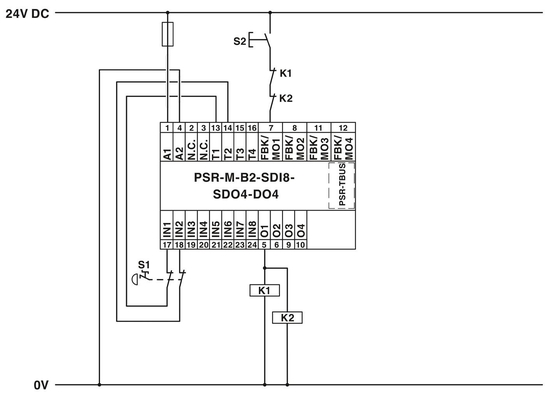 Защитный модуль безопасности PSR-M-B2-SDI8-SDO4-DO4-SC для безопасного отключения контактной нагрузки