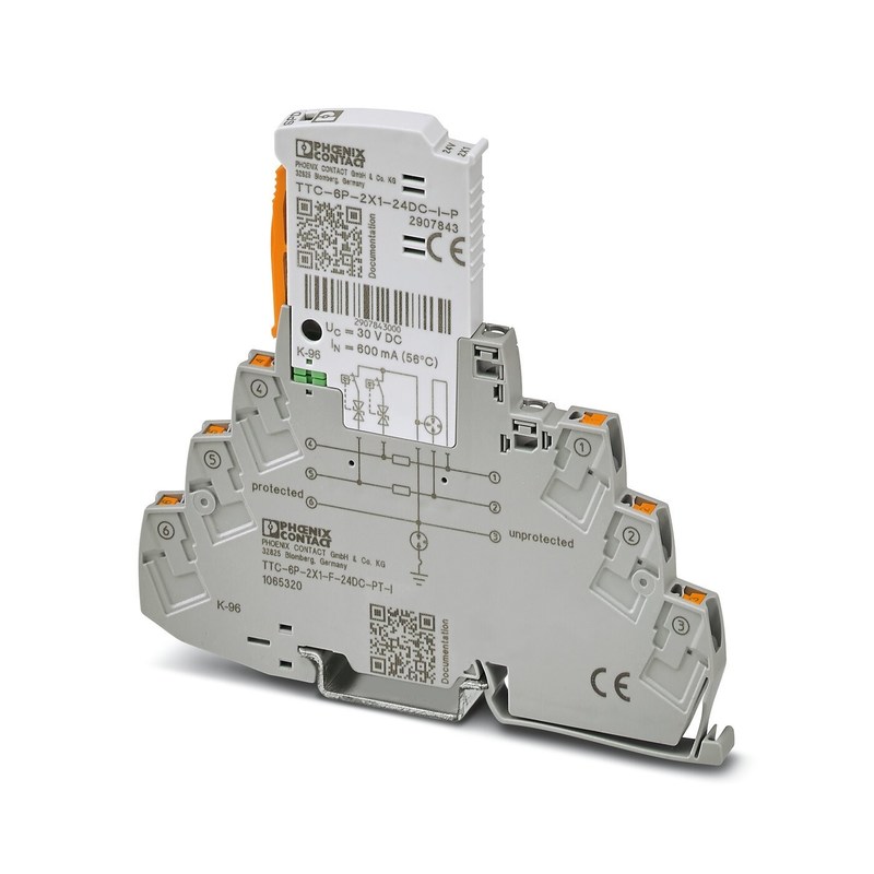 1065320 TTC-6P-2X1-F-24DC-PT-I Устройство защиты от перенапряжения Phoenix Contact, 4-полюсное, номинальный ток разряда 2,5