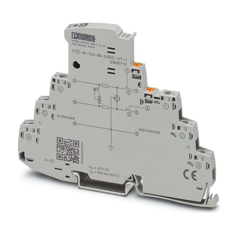 Количество полюса 2 TTC-6-1X2-M-24DC-UT-I защитника от перенапряжения для номинального напряжения 24 В постоянного тока