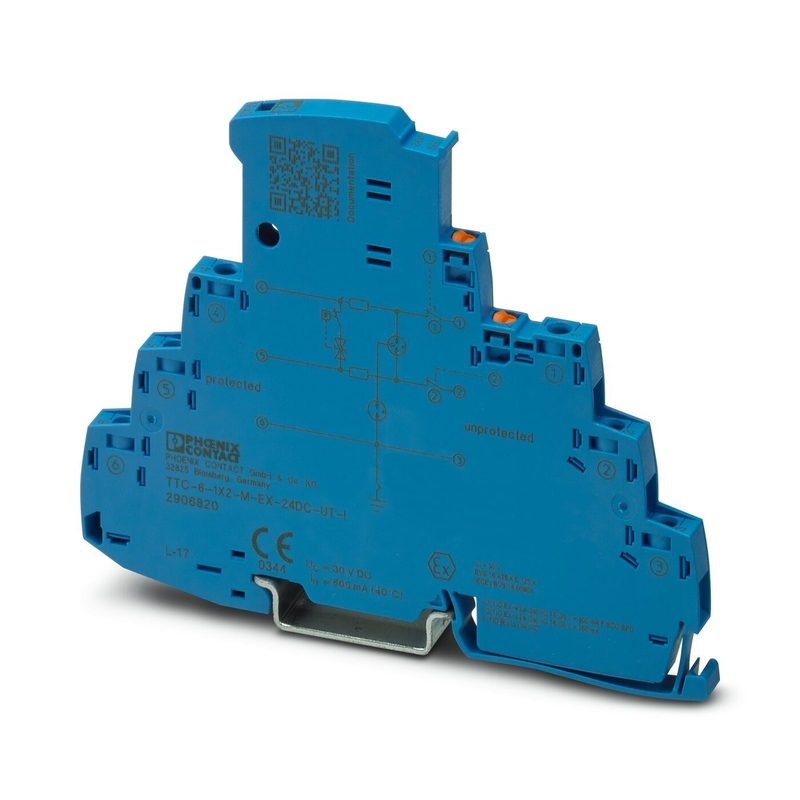 Защитник от контактных перенапряжений Phoenix TTC-6-1X2-M-EX-24DC-UT-I для двух полюсов с номинальной частотой 24 В постоянного тока