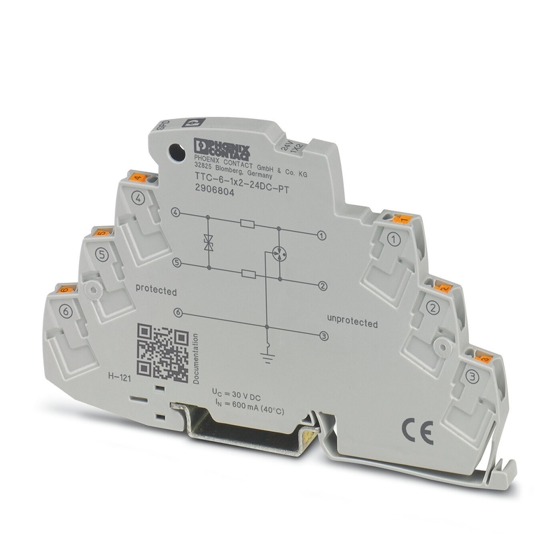 Защитник от перенапряжения TTC-6-1X2-24DC-PT от Phoenix Contact для номинального напряжения 24 В постоянного тока